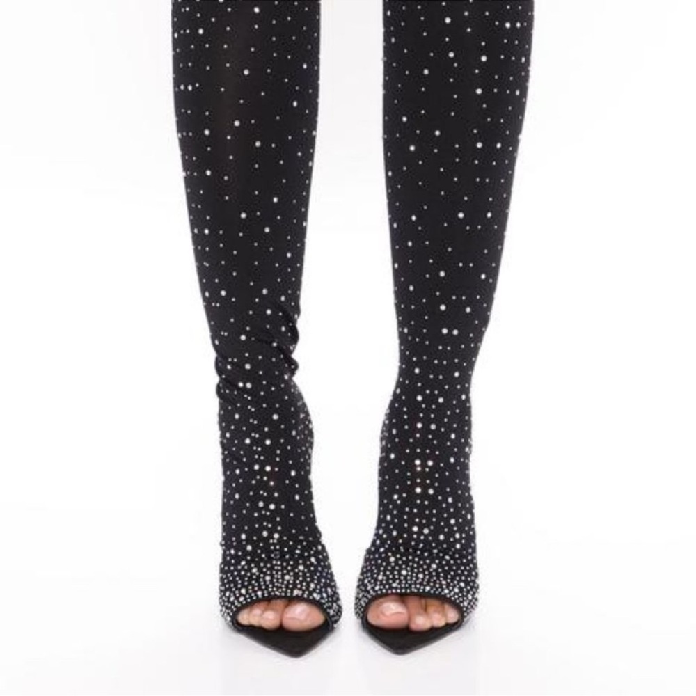 Always At The Top Rhinestone Boots - Black 7.5